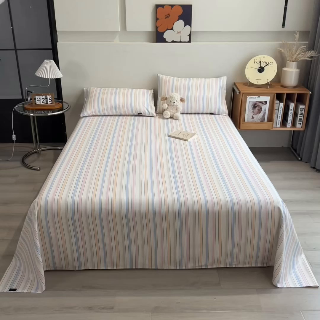 91家纺网 家纺一手货源 找家纺 芃成家纺 2026春夏新款全棉纯棉加厚老粗布单床单床单单件床单三件套 五彩条