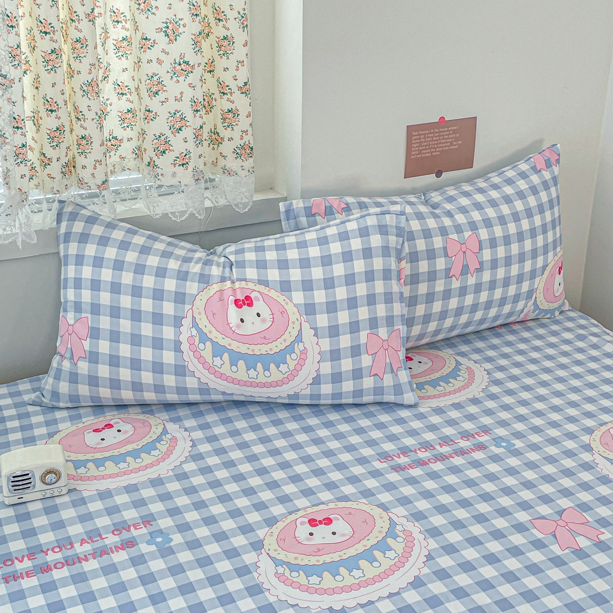 91家纺网 家纺一手货源 找家纺 纽缦家纺 2026春夏新款A类水洗棉四件套 蛋糕蓝格kt