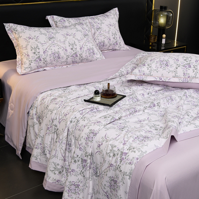 91家纺网 家纺一手货源 找家纺 千嘻汇 2026新款水洗天丝真丝夏被四件套夏凉被空调被 罗漫紫