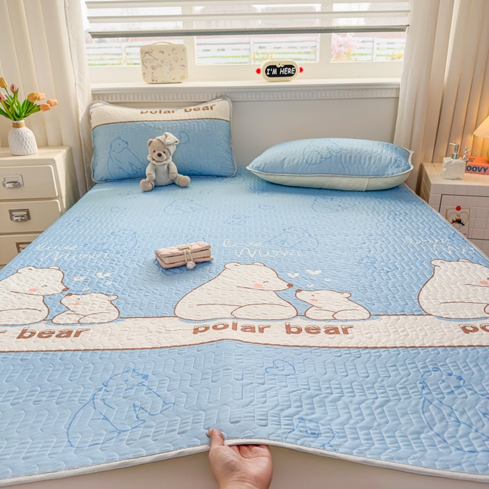 91家纺网 家纺一手货源 找家纺 晚舒庭家纺 2026新款凉感丝乳胶凉席床席三件套 北极熊