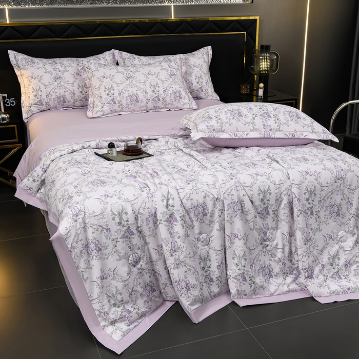 91家纺网 家纺一手货源 找家纺 千嘻汇 2026新款水洗天丝真丝夏被四件套夏凉被空调被 罗漫紫