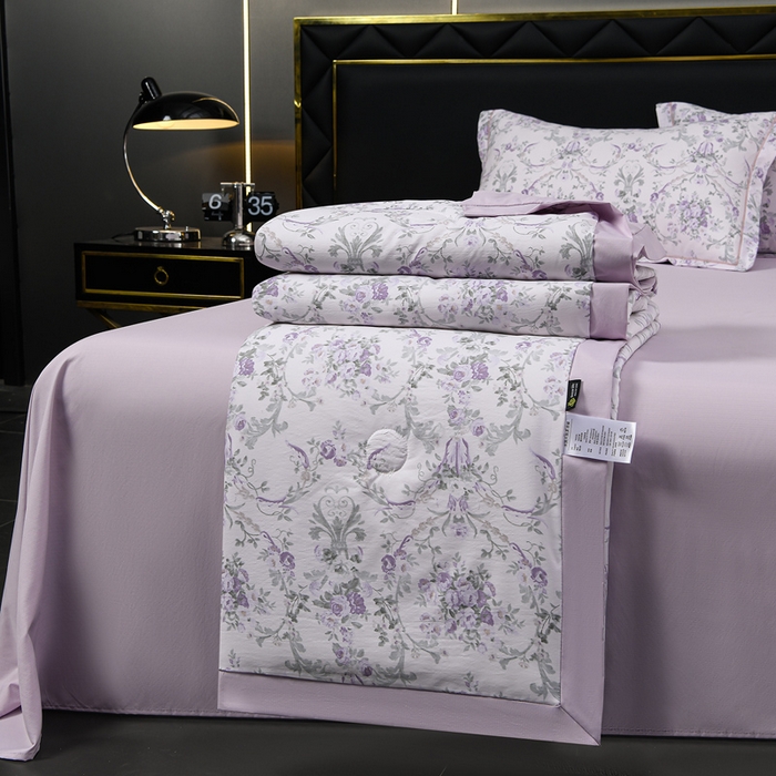 91家纺网 家纺一手货源 找家纺 千嘻汇 2026新款水洗天丝真丝夏被四件套夏凉被空调被 罗漫紫