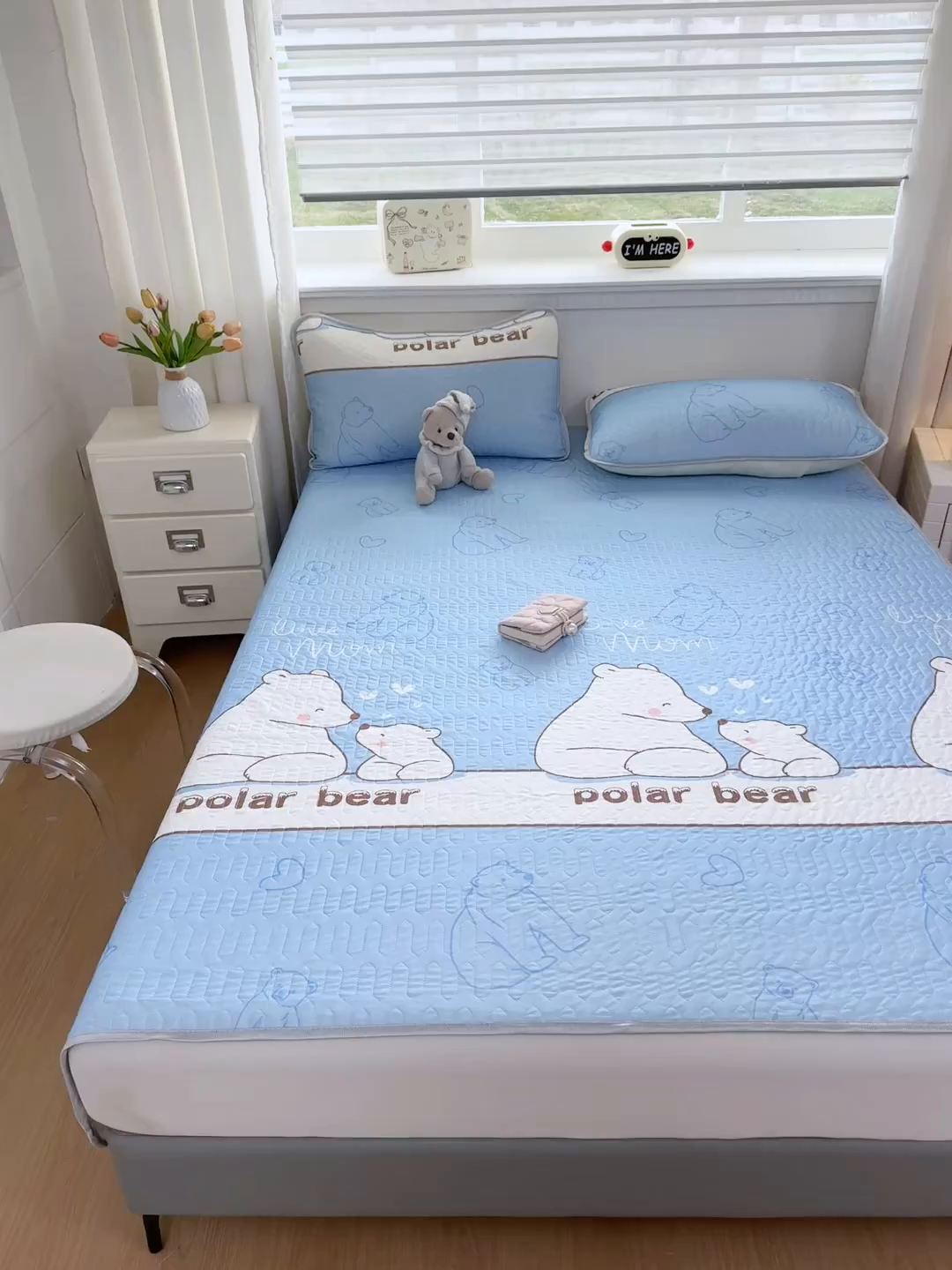 91家纺网 家纺一手货源 找家纺 晚舒庭家纺 2026新款凉感丝乳胶凉席床席三件套 北极熊