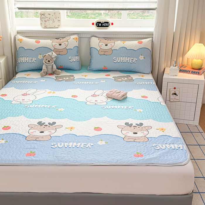 91家纺网 家纺一手货源 找家纺 晚舒庭家纺 2026新款凉感丝乳胶凉席床席三件套 麋鹿