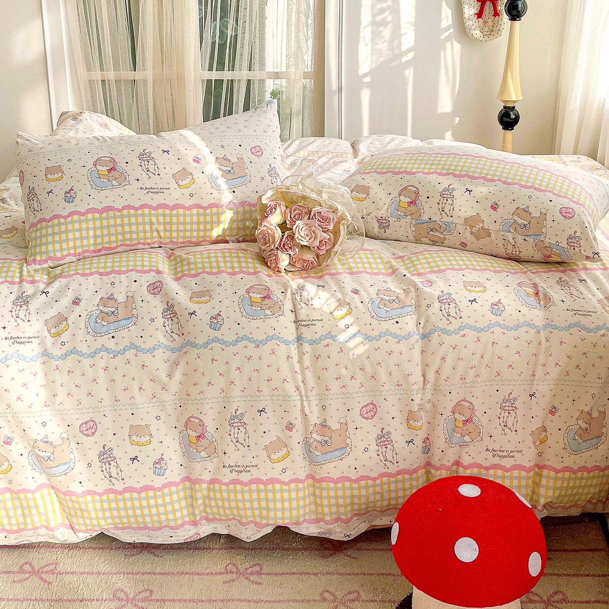 91家纺网 家纺一手货源 找家纺 纽缦家纺 2026春夏新款A类水洗棉四件套 耳机软猫