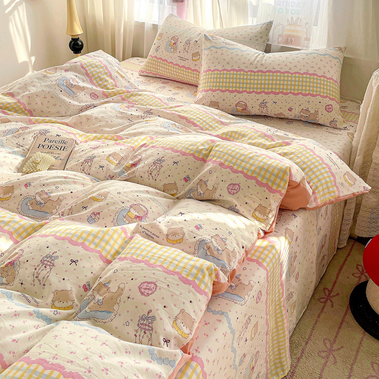 91家纺网 家纺一手货源 找家纺 纽缦家纺 2026春夏新款A类水洗棉四件套 耳机软猫