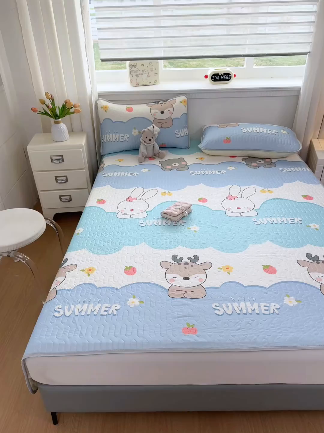 91家纺网 家纺一手货源 找家纺 晚舒庭家纺 2026新款凉感丝乳胶凉席床席三件套 麋鹿