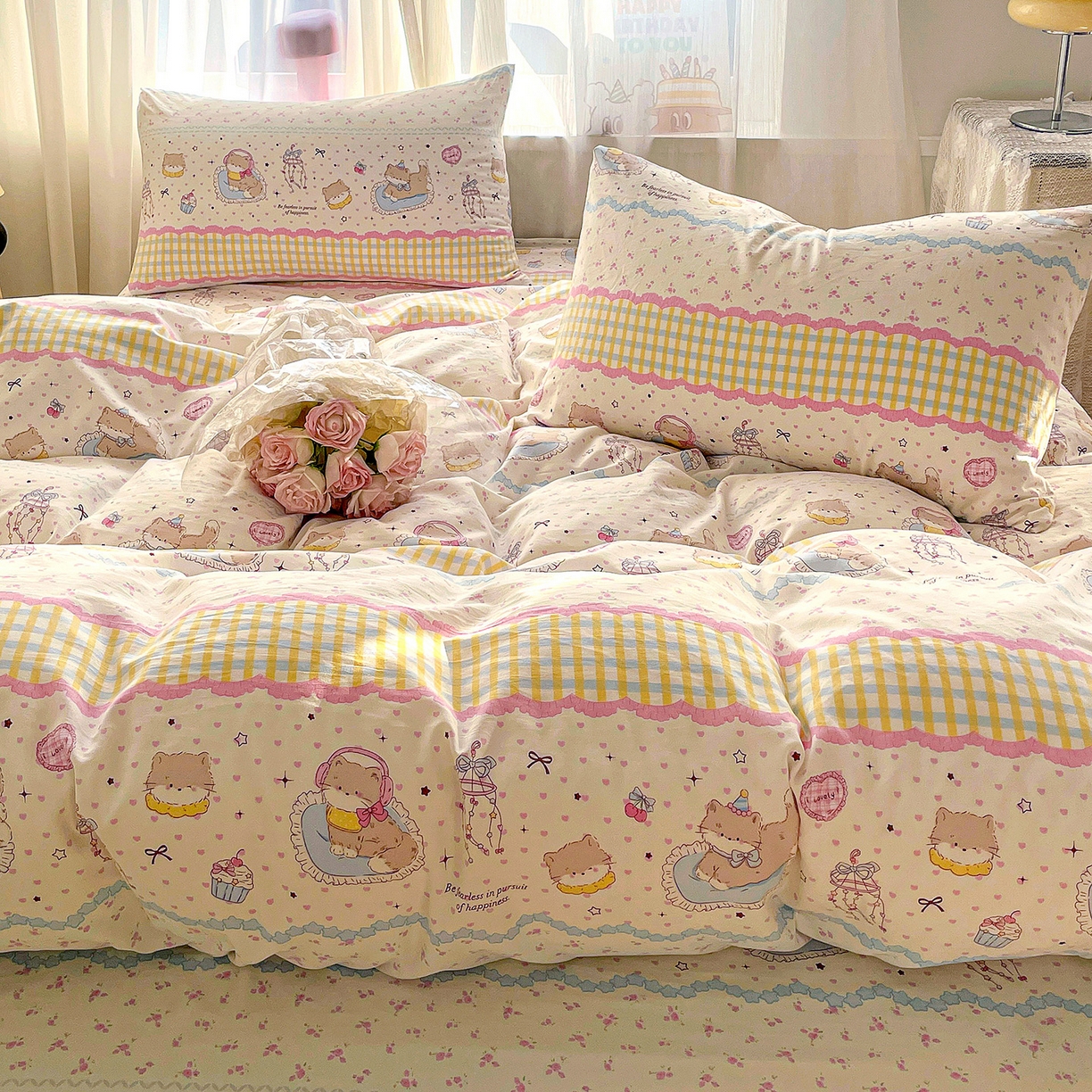 91家纺网 家纺一手货源 找家纺 纽缦家纺 2026春夏新款A类水洗棉四件套 耳机软猫