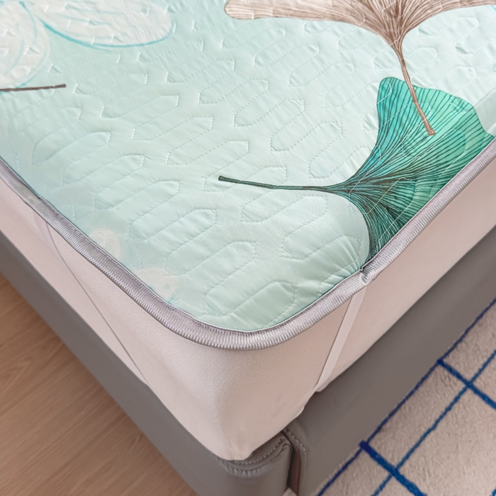 91家纺网 家纺一手货源 找家纺 晚舒庭家纺 2026新款凉感丝乳胶凉席床席三件套 银杏叶