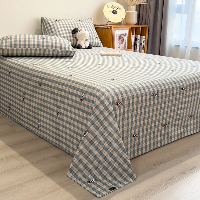 91家纺网 家纺一手货源 找家纺 芃成家纺 2026春夏新款全棉纯棉加厚老粗布单床单床单单件床单三件套 小格波点狗