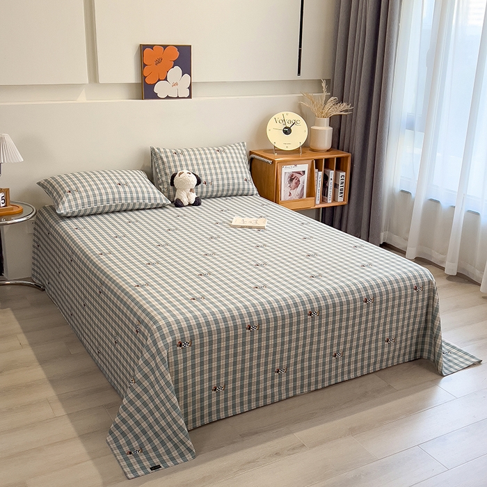 91家纺网 家纺一手货源 找家纺 芃成家纺 2026春夏新款全棉纯棉加厚老粗布单床单床单单件床单三件套 小格波点狗