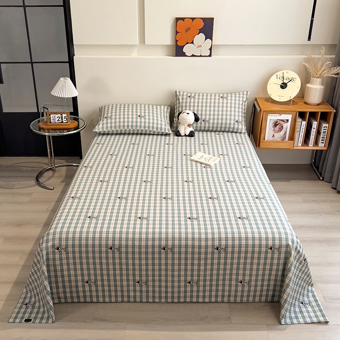 91家纺网 家纺一手货源 找家纺 芃成家纺 2026春夏新款全棉纯棉加厚老粗布单床单床单单件床单三件套 小格波点狗