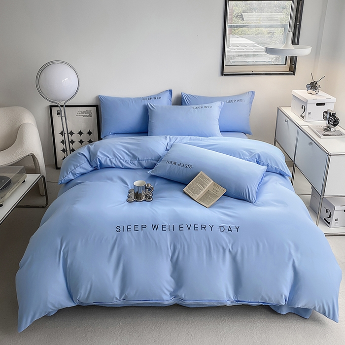 啊雅家居 2026新款双拼绣花四季款磨毛三件套四件套床单款床笠款 奶天兰