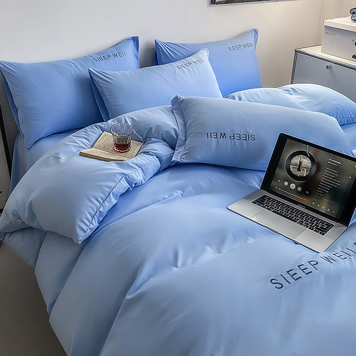 91家纺网 家纺一手货源 找家纺 啊雅家居 2026新款双拼绣花四季款磨毛三件套四件套床单款床笠款 奶天兰