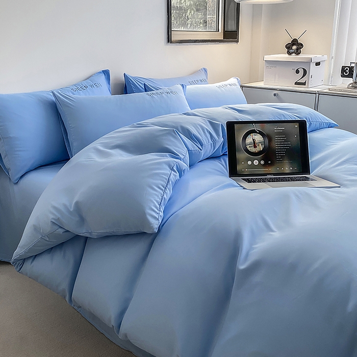 91家纺网 家纺一手货源 找家纺 啊雅家居 2026新款双拼绣花四季款磨毛三件套四件套床单款床笠款 奶天兰