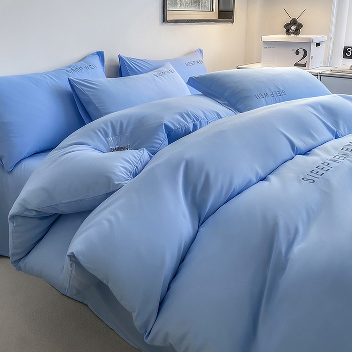 91家纺网 家纺一手货源 找家纺 啊雅家居 2026新款双拼绣花四季款磨毛三件套四件套床单款床笠款 奶天兰