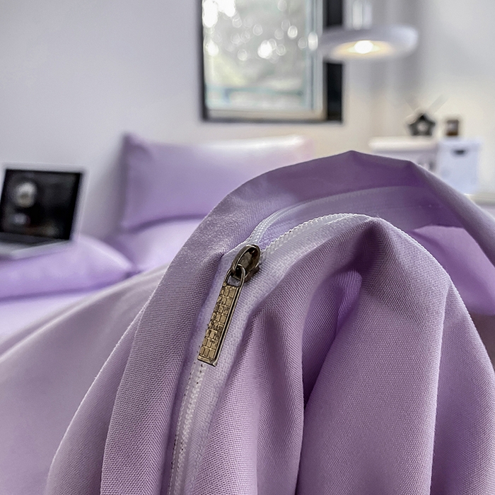 91家纺网 家纺一手货源 找家纺 啊雅家居 2026新款双拼绣花四季款磨毛三件套四件套床单款床笠款 奶紫