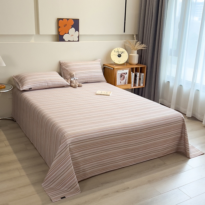 91家纺网 家纺一手货源 找家纺 芃成家纺 2026春夏新款全棉纯棉加厚老粗布单床单床单单件床单三件套 星条纹-粉