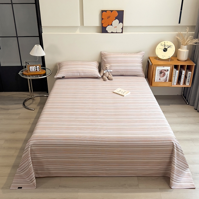 91家纺网 家纺一手货源 找家纺 芃成家纺 2026春夏新款全棉纯棉加厚老粗布单床单床单单件床单三件套 星条纹-粉