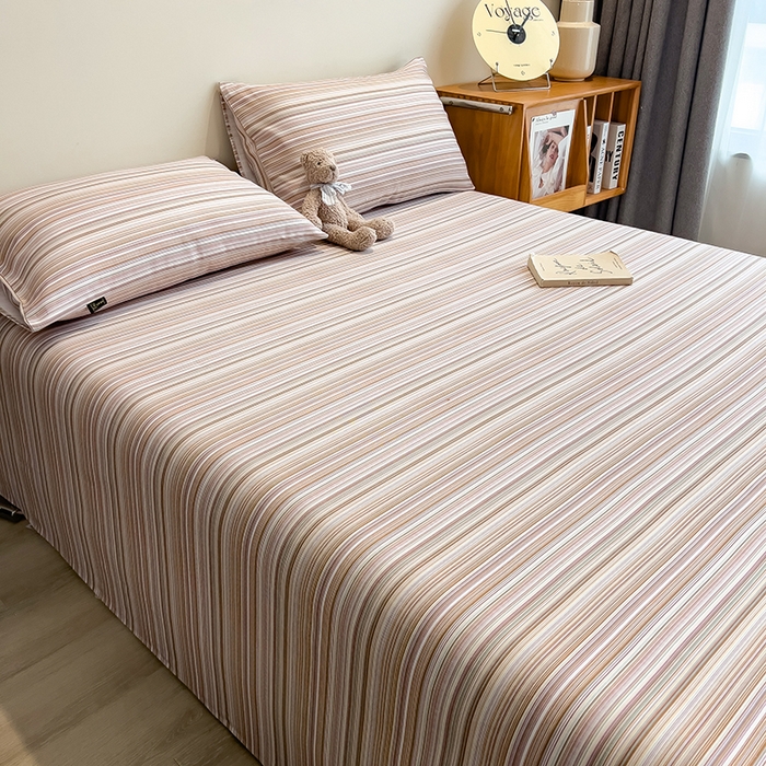 91家纺网 家纺一手货源 找家纺 芃成家纺 2026春夏新款全棉纯棉加厚老粗布单床单床单单件床单三件套 星条纹-粉