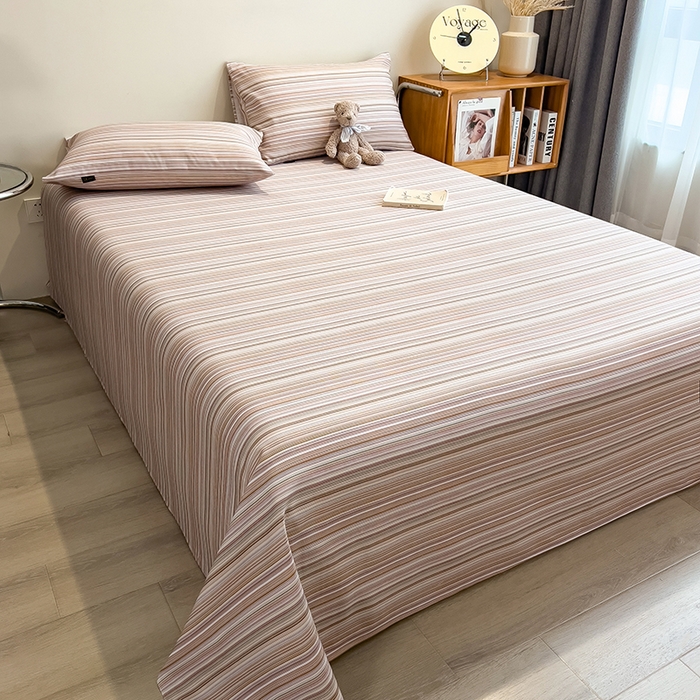 91家纺网 家纺一手货源 找家纺 芃成家纺 2026春夏新款全棉纯棉加厚老粗布单床单床单单件床单三件套 星条纹-粉