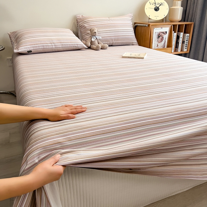 91家纺网 家纺一手货源 找家纺 芃成家纺 2026春夏新款全棉纯棉加厚老粗布单床单床单单件床单三件套 星条纹-粉