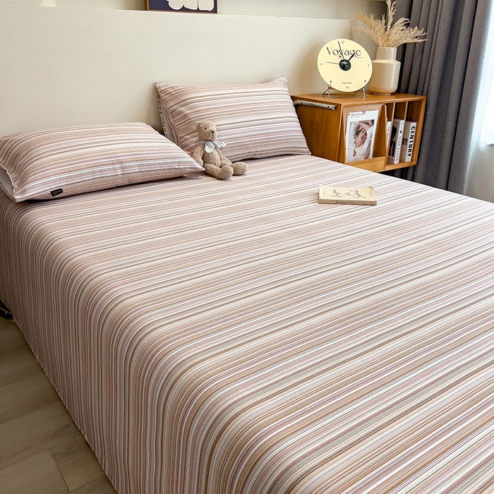 91家纺网 家纺一手货源 找家纺 芃成家纺 2026春夏新款全棉纯棉加厚老粗布单床单床单单件床单三件套 星条纹-粉