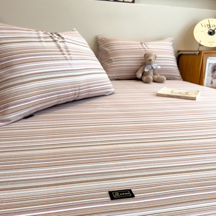 91家纺网 家纺一手货源 找家纺 芃成家纺 2026春夏新款全棉纯棉加厚老粗布单床单床单单件床单三件套 星条纹-粉