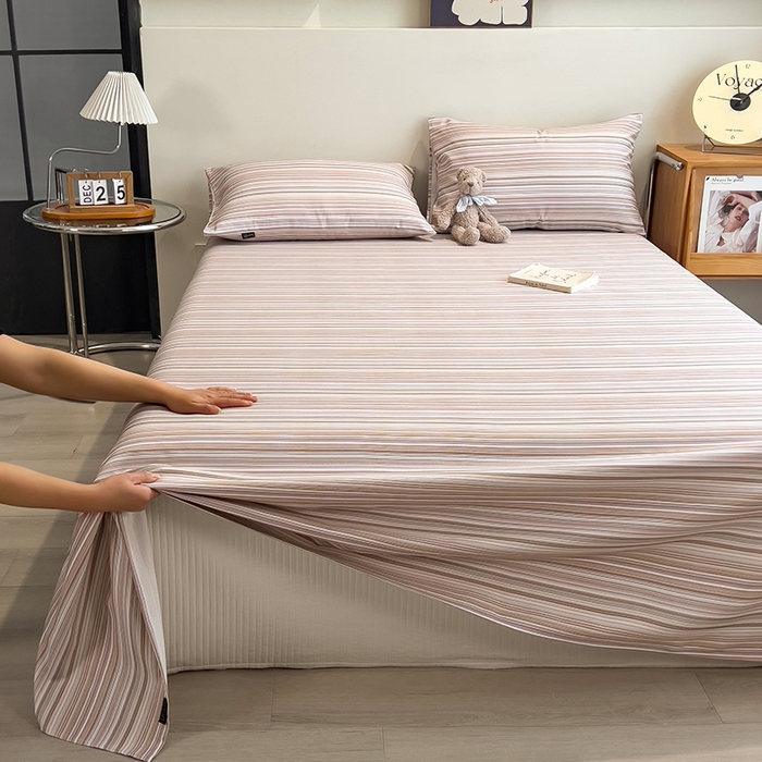 91家纺网 家纺一手货源 找家纺 芃成家纺 2026春夏新款全棉纯棉加厚老粗布单床单床单单件床单三件套 星条纹-粉