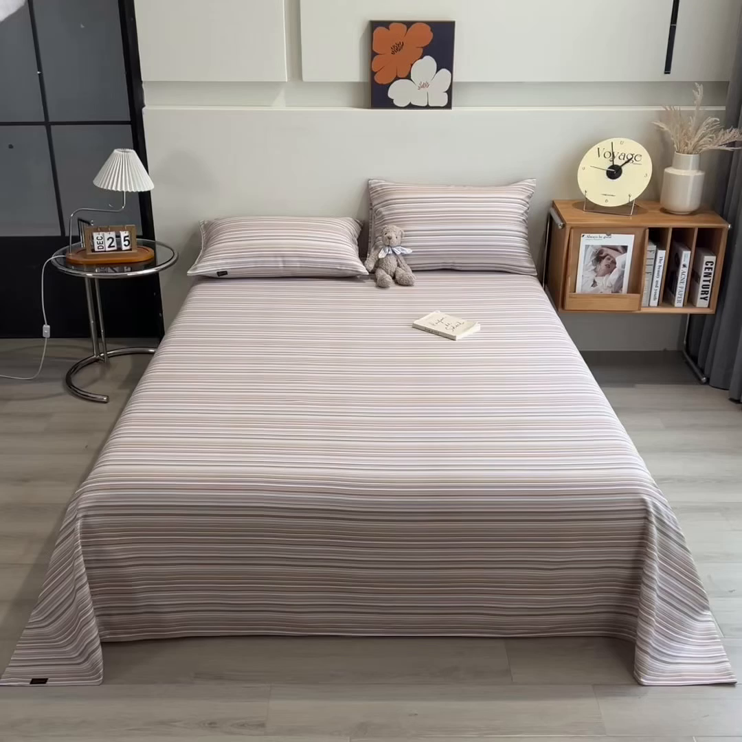 91家纺网 家纺一手货源 找家纺 芃成家纺 2026春夏新款全棉纯棉加厚老粗布单床单床单单件床单三件套 星条纹-粉