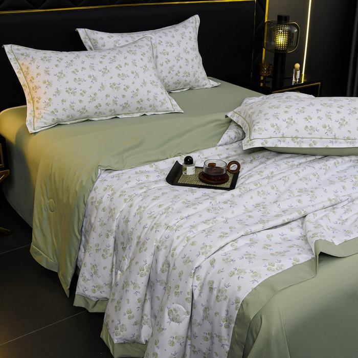 91家纺网 家纺一手货源 找家纺 千嘻汇 2026新款水洗天丝真丝夏被四件套夏凉被空调被 绿罗