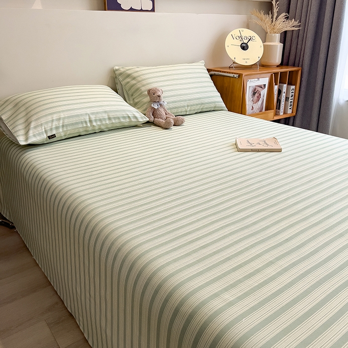 91家纺网 家纺一手货源 找家纺 芃成家纺 2026春夏新款全棉纯棉加厚老粗布单床单床单单件床单三件套 星条纹-绿