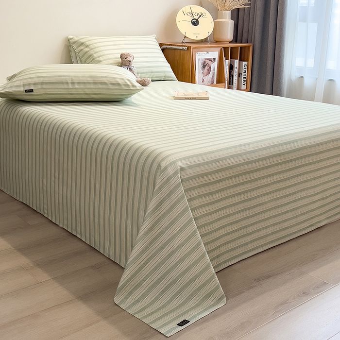 91家纺网 家纺一手货源 找家纺 芃成家纺 2026春夏新款全棉纯棉加厚老粗布单床单床单单件床单三件套 星条纹-绿