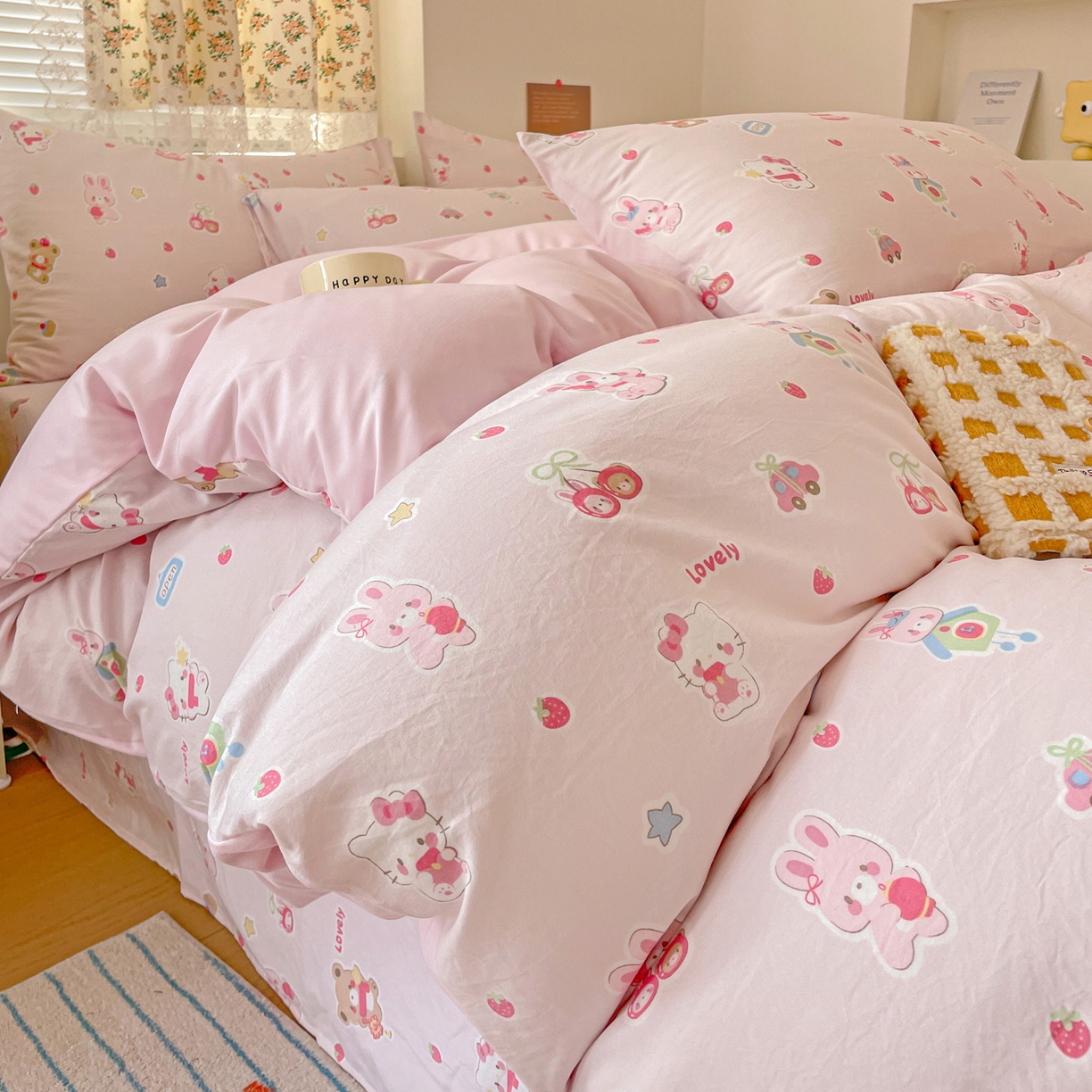 纽缦家纺 2026春夏新款A类水洗棉四件套 软糖猫