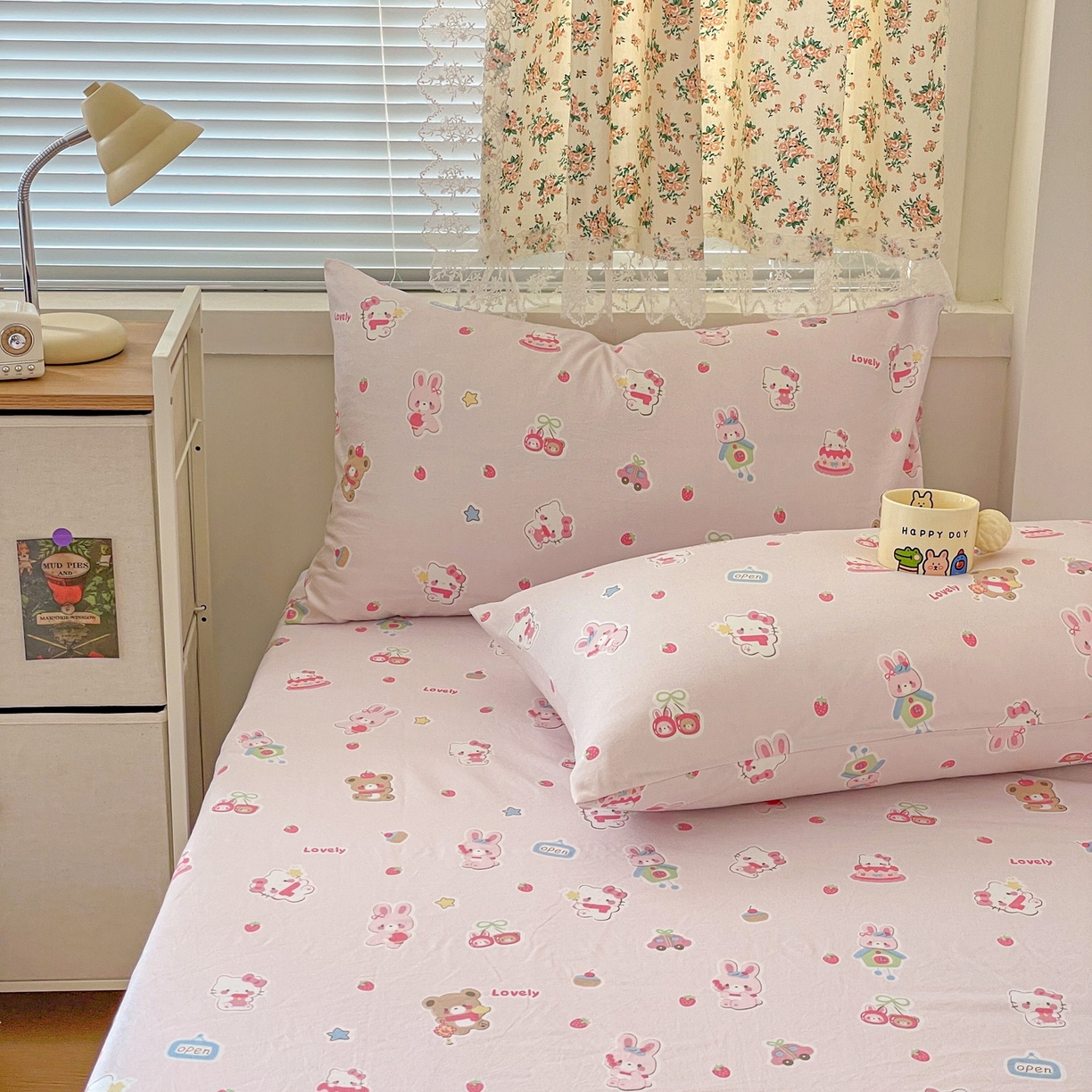 91家纺网 家纺一手货源 找家纺 纽缦家纺 2026春夏新款A类水洗棉四件套 软糖猫