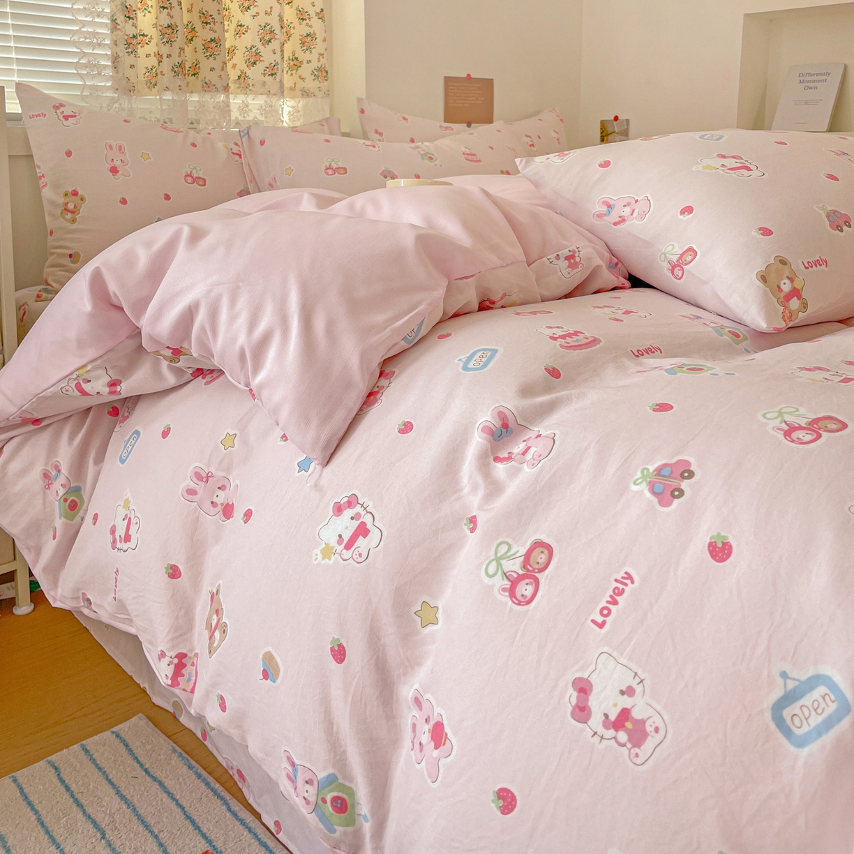 91家纺网 家纺一手货源 找家纺 纽缦家纺 2026春夏新款A类水洗棉四件套 软糖猫