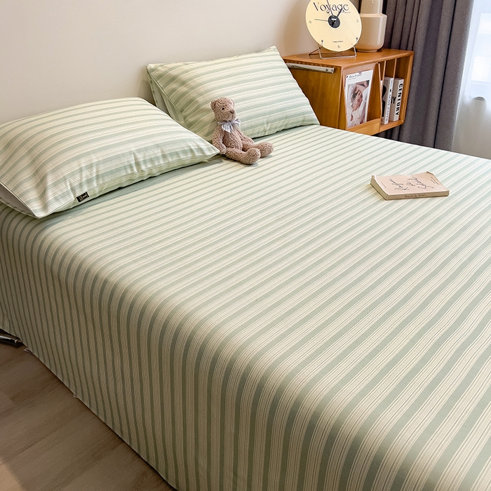 91家纺网 家纺一手货源 找家纺 芃成家纺 2026春夏新款全棉纯棉加厚老粗布单床单床单单件床单三件套 星条纹-绿