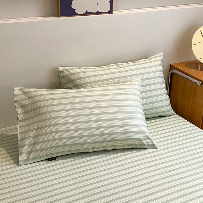 91家纺网 家纺一手货源 找家纺 芃成家纺 2026春夏新款全棉纯棉加厚老粗布单床单床单单件床单三件套 星条纹-绿