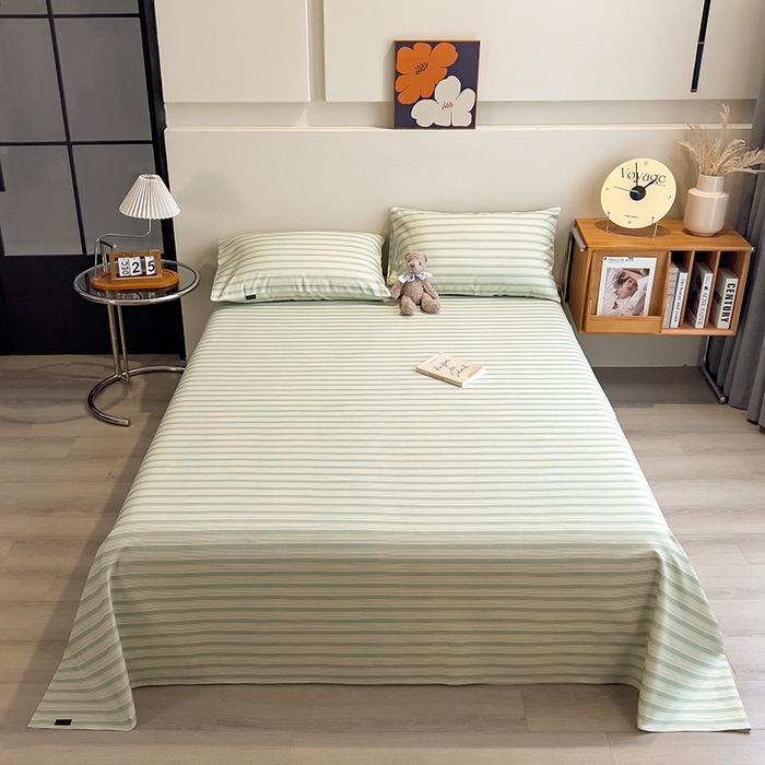 91家纺网 家纺一手货源 找家纺 芃成家纺 2026春夏新款全棉纯棉加厚老粗布单床单床单单件床单三件套 星条纹-绿