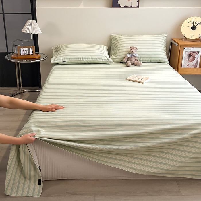 91家纺网 家纺一手货源 找家纺 芃成家纺 2026春夏新款全棉纯棉加厚老粗布单床单床单单件床单三件套 星条纹-绿