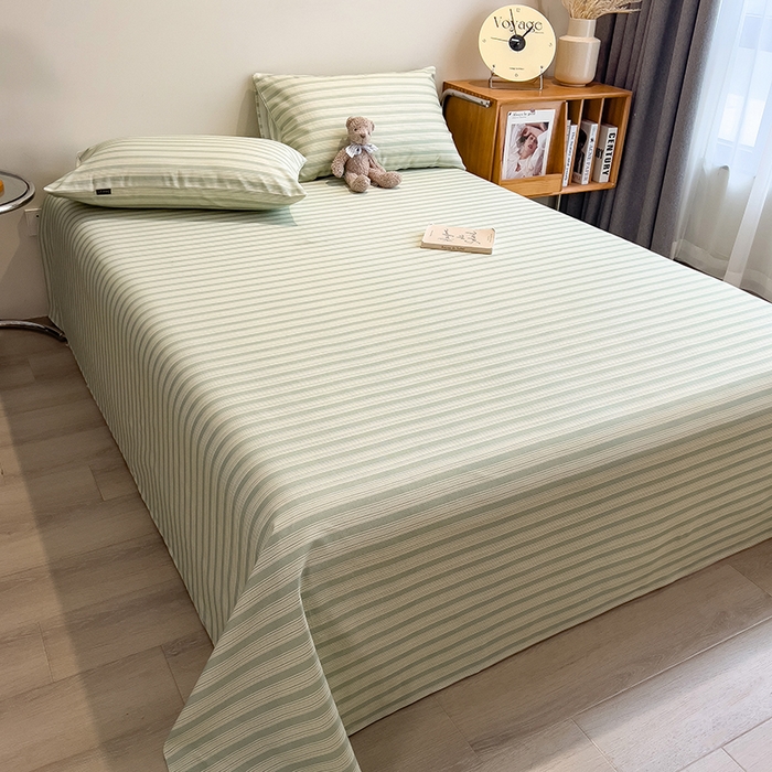 91家纺网 家纺一手货源 找家纺 芃成家纺 2026春夏新款全棉纯棉加厚老粗布单床单床单单件床单三件套 星条纹-绿