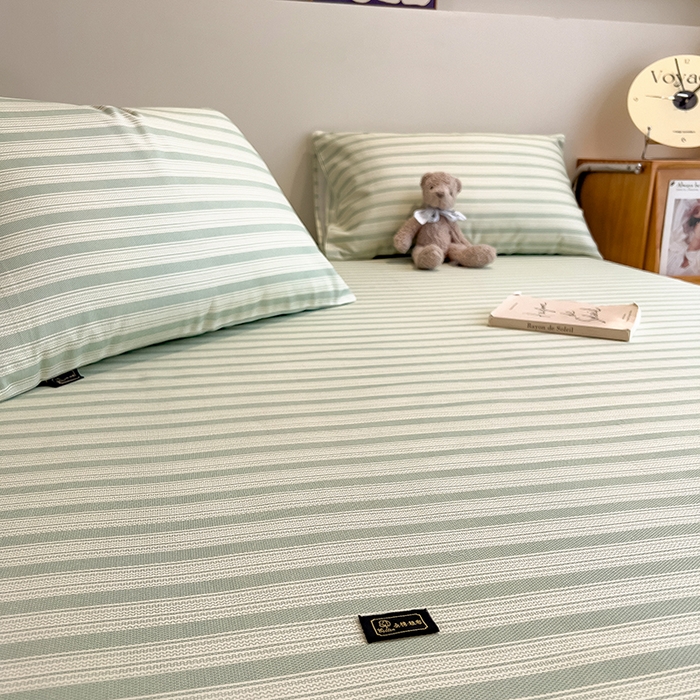 91家纺网 家纺一手货源 找家纺 芃成家纺 2026春夏新款全棉纯棉加厚老粗布单床单床单单件床单三件套 星条纹-绿