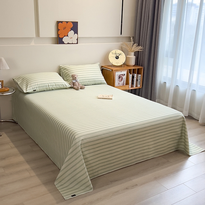 91家纺网 家纺一手货源 找家纺 芃成家纺 2026春夏新款全棉纯棉加厚老粗布单床单床单单件床单三件套 星条纹-绿