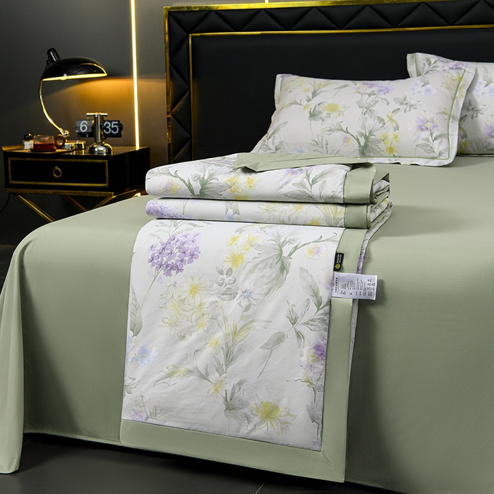 91家纺网 家纺一手货源 找家纺 千嘻汇 2026新款水洗天丝真丝夏被四件套夏凉被空调被 绿野