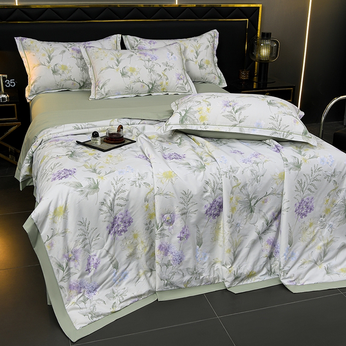 91家纺网 家纺一手货源 找家纺 千嘻汇 2026新款水洗天丝真丝夏被四件套夏凉被空调被 绿野