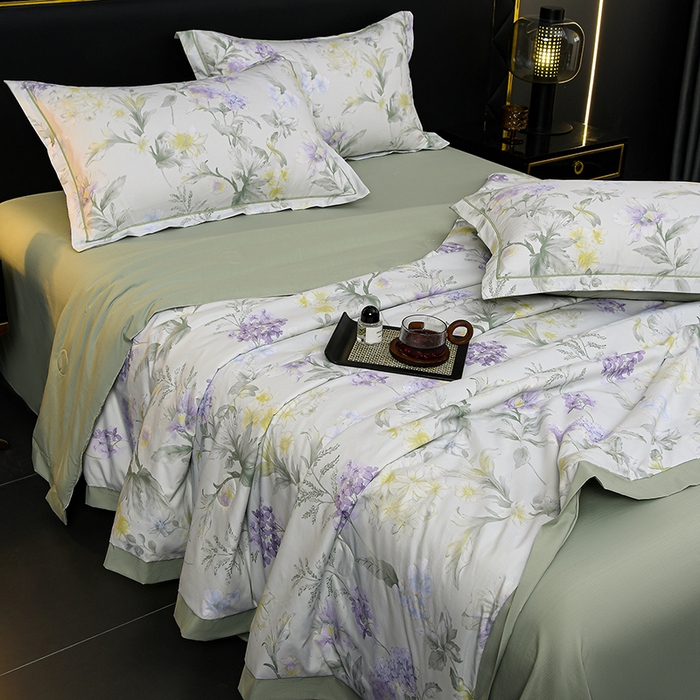 91家纺网 家纺一手货源 找家纺 千嘻汇 2026新款水洗天丝真丝夏被四件套夏凉被空调被 绿野