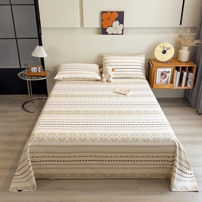 91家纺网 家纺一手货源 找家纺 芃成家纺 2026春夏新款全棉纯棉加厚老粗布单床单床单单件床单三件套 杏影雅条