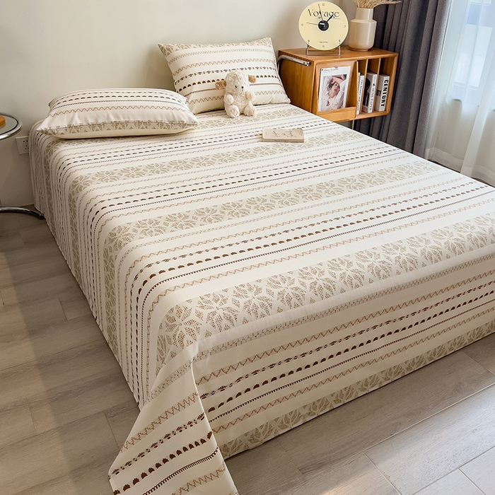 91家纺网 家纺一手货源 找家纺 芃成家纺 2026春夏新款全棉纯棉加厚老粗布单床单床单单件床单三件套 杏影雅条