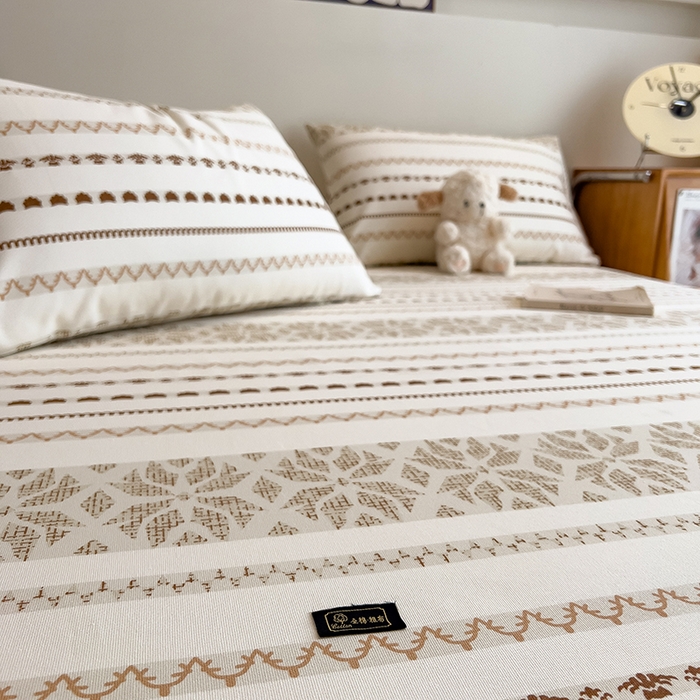 91家纺网 家纺一手货源 找家纺 芃成家纺 2026春夏新款全棉纯棉加厚老粗布单床单床单单件床单三件套 杏影雅条