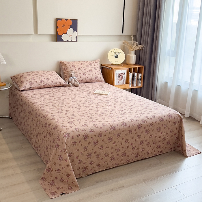 91家纺网 家纺一手货源 找家纺 芃成家纺 2026春夏新款全棉纯棉加厚老粗布单床单床单单件床单三件套 月下玫瑰